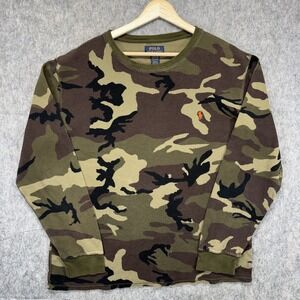 Polo Ralph Lauren Waffle Knit Thermal Shirt Green Camo Men's XL Baselayer Y2K